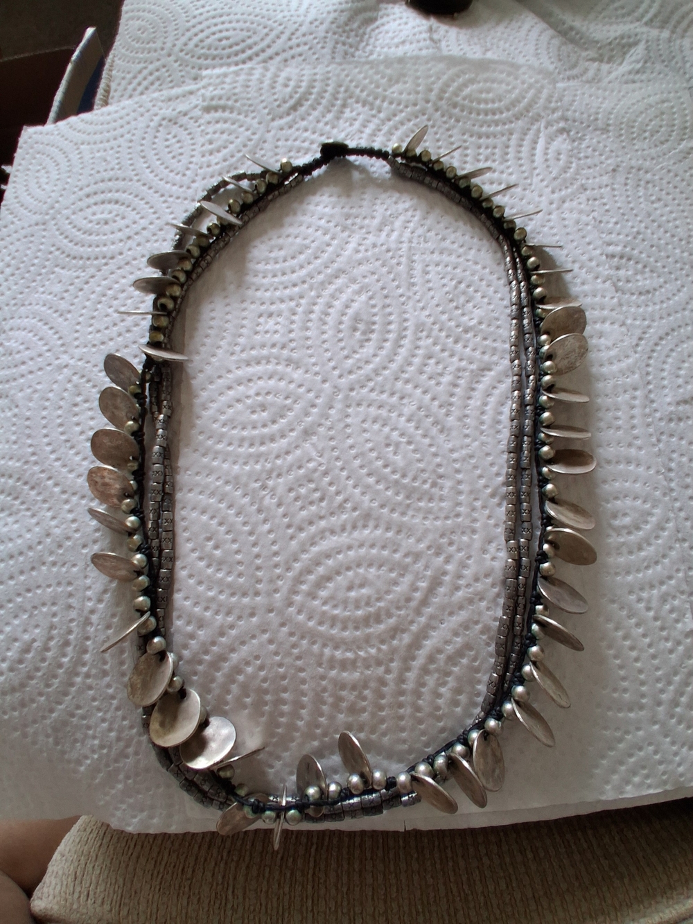 Silver-Tone Beaded Shell Drop Necklace - Silver